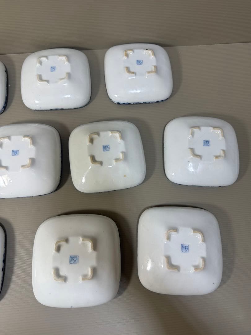 2224 九谷焼　角福　染付山水　中鉢　10客　時代物