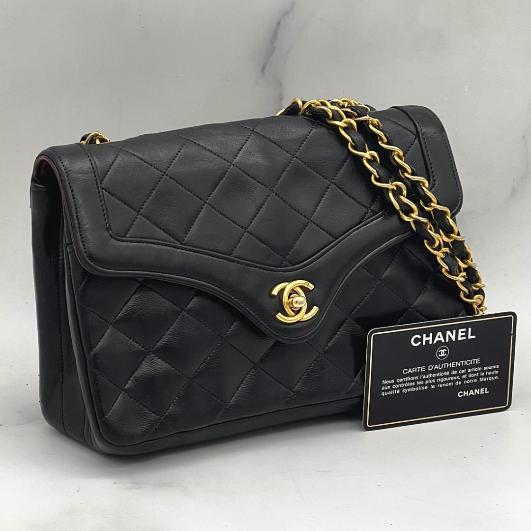 【Gカード付】 シャネル マトラッセ チェーン ショルダー ゴールド金具 黒