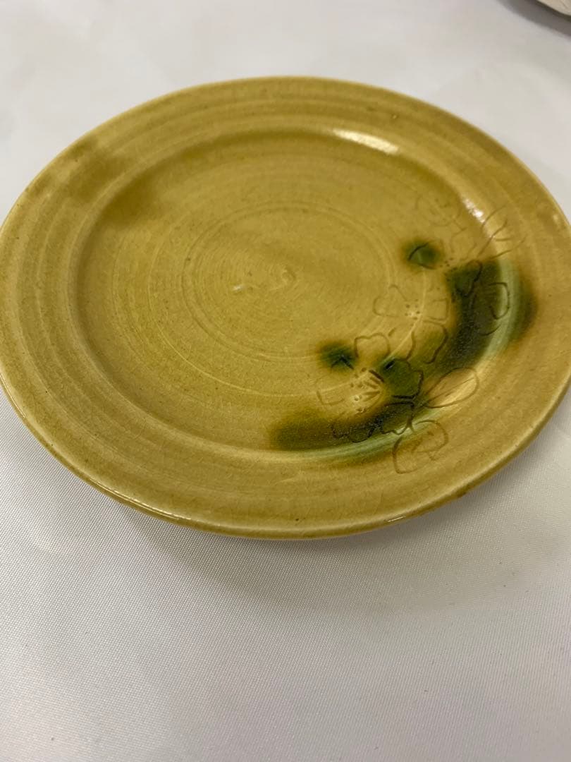 美濃焼伝統工芸士 水野敬子 黄瀬戸皿 5枚セット 瀬戸焼 手描き