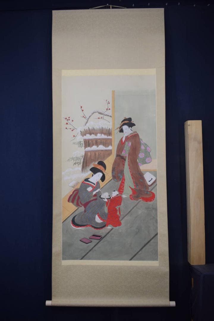 作者不詳/浮世絵/美人画/雪遊び/掛軸☆宝船☆Y-813 JM