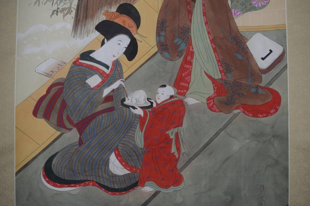 作者不詳/浮世絵/美人画/雪遊び/掛軸☆宝船☆Y-813 JM