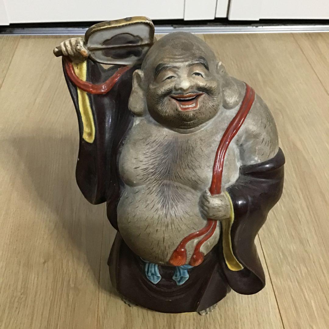 明治時代 九谷焼 布袋様 布袋さま 置物 縁起物 招福 商売繁盛