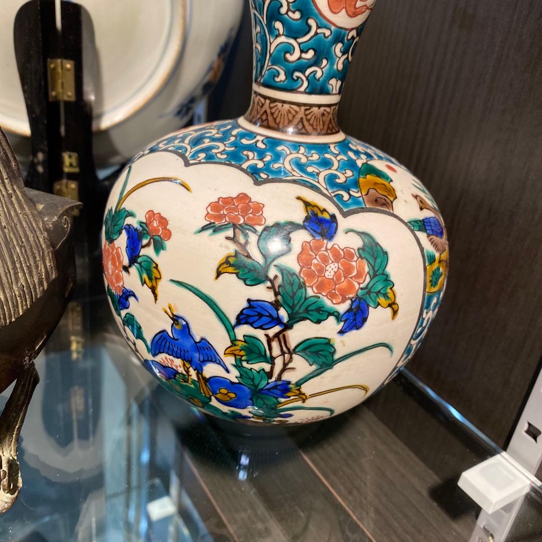 九谷焼 古九谷 「一輪挿し 花瓶」色絵 花鳥風月