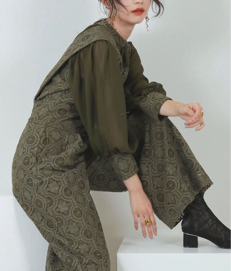 幾何学柄 レース セットアップ パンツ パーティードレス