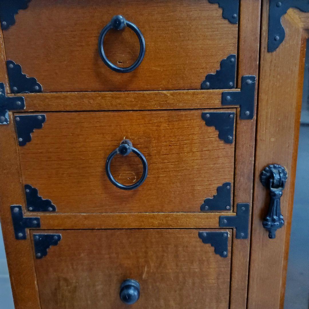 希少☆欅 車箪笥 茶棚 茶箪笥 和箪笥 古家具 小引き出し ガラス扉 車輪