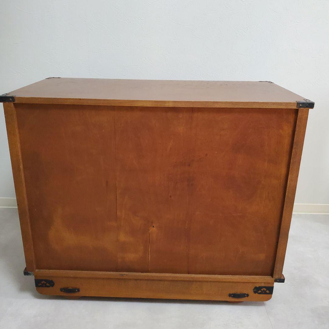 希少☆欅 車箪笥 茶棚 茶箪笥 和箪笥 古家具 小引き出し ガラス扉 車輪