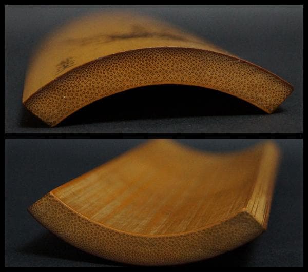 煎茶道具 竹製 藝北山人刀 細工彫り『山風景文』茶合 茶量 仙媒★時代物★