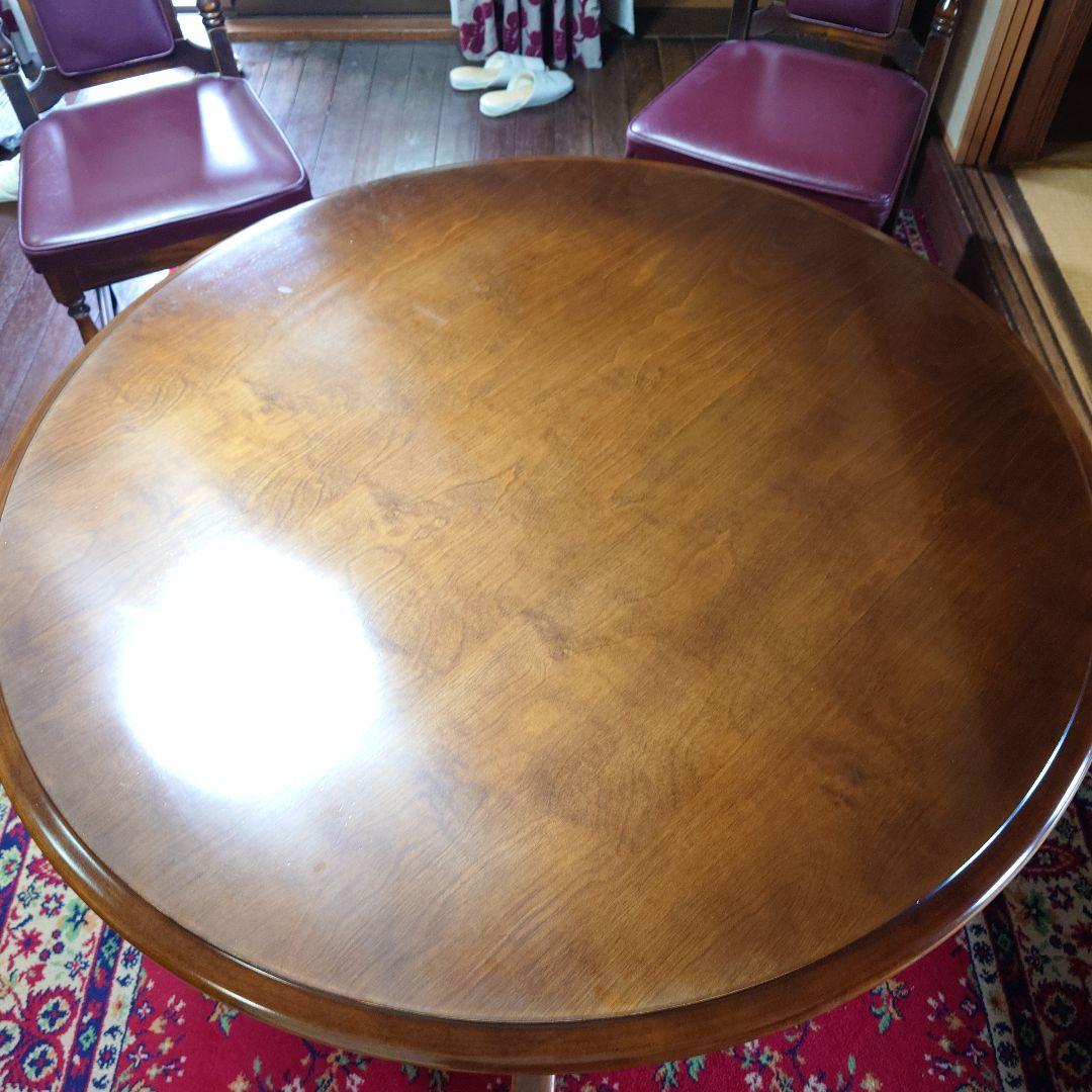 アンティーク　ダイニングテーブル　木製　円形　チェア　セット　 ブラウン