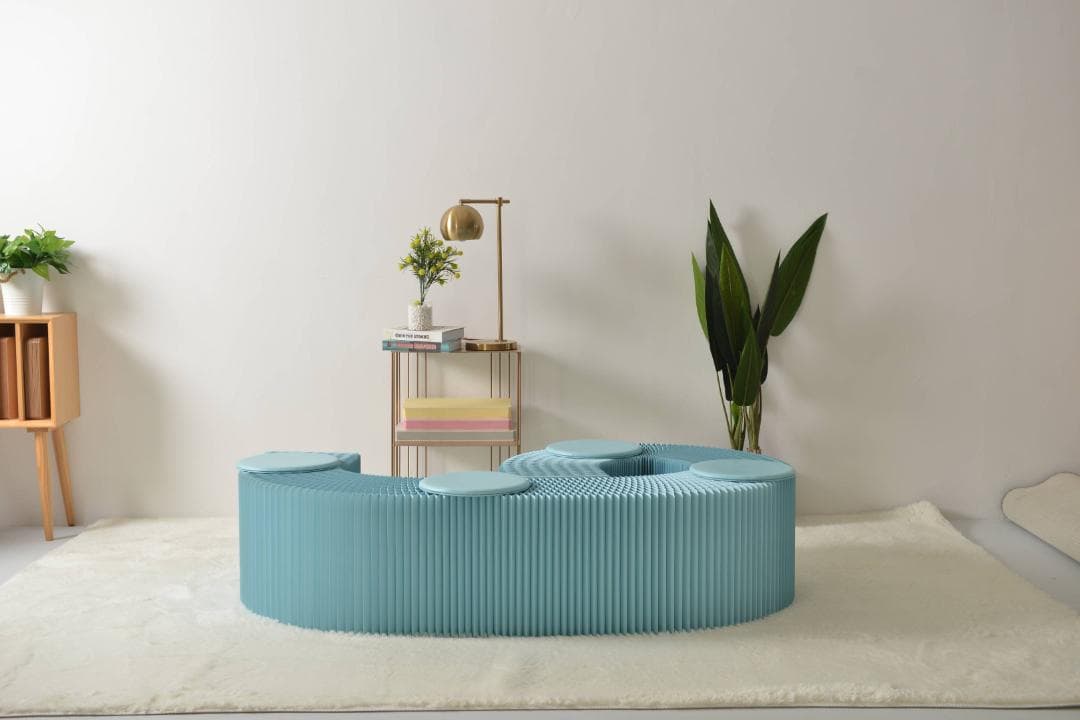 折り畳み伸縮ベンチライトブルー高さ40㎝長さ2.5m持ち運び可能ダイニング