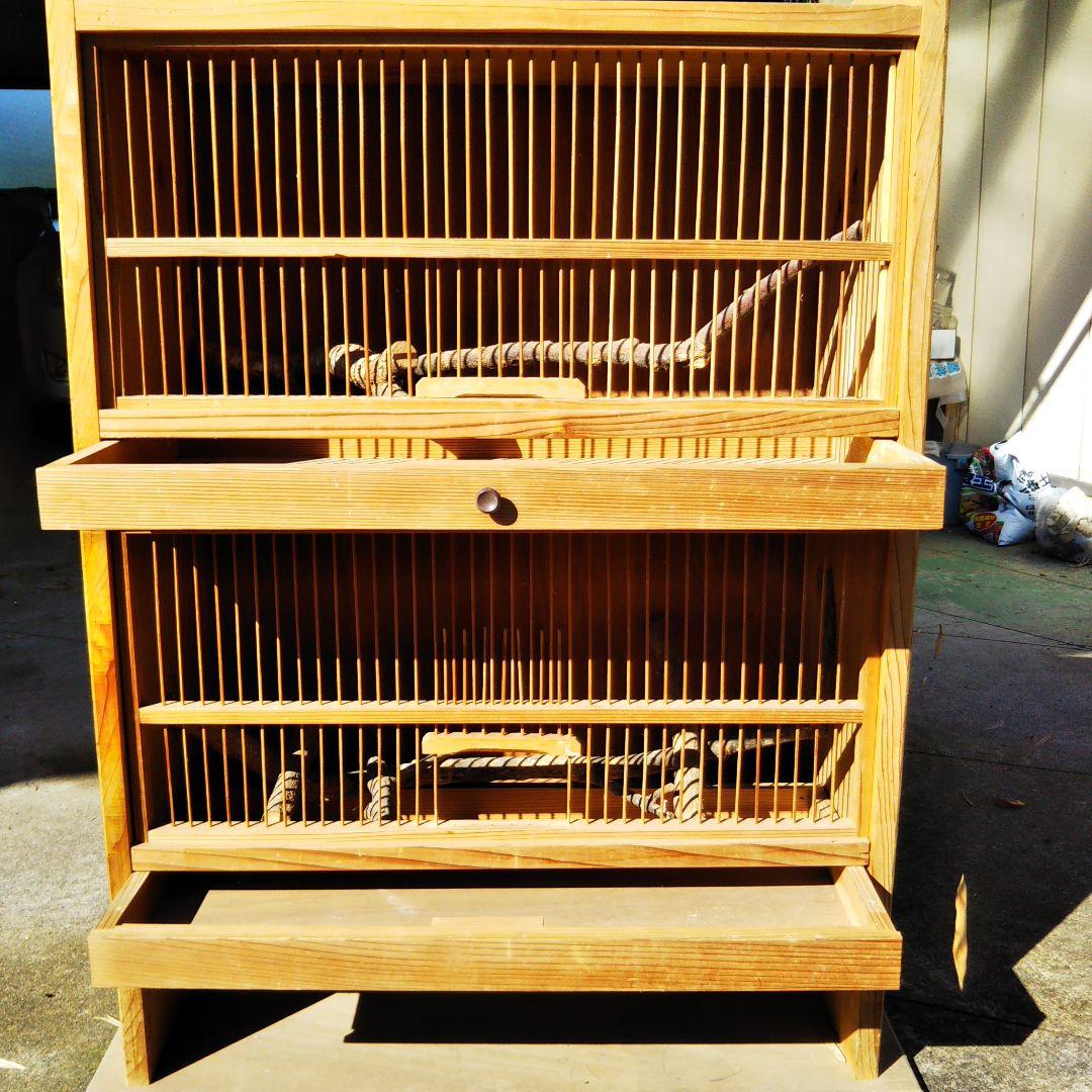 鳥籠 木製の鳥かご大型 二段作り