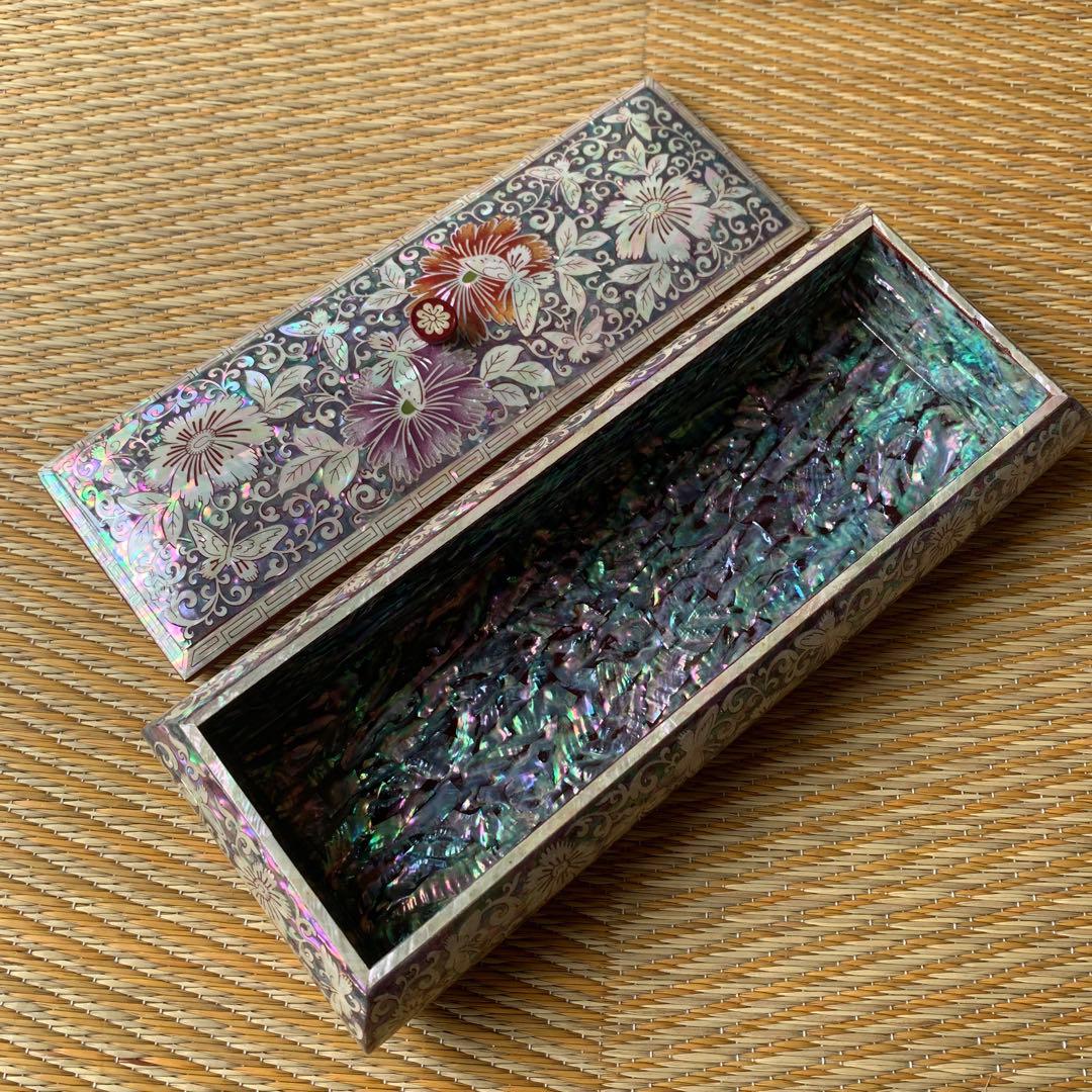 成官鎬印 韓国 螺鈿 蝶々 花 小物入れ 落款