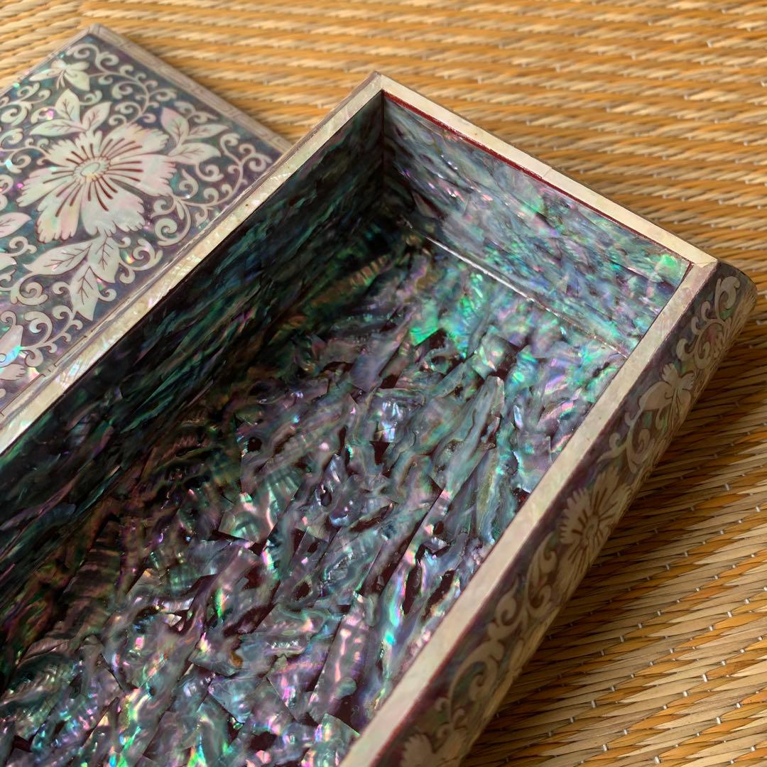 成官鎬印 韓国 螺鈿 蝶々 花 小物入れ 落款