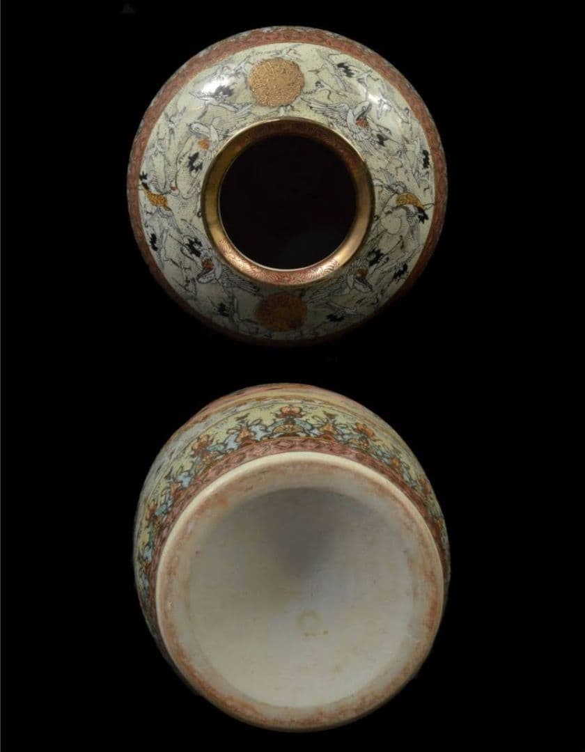 【大型82cm 美品】薩摩豪華絢爛 金襴手武士細密絵付 特大花瓶 飾り壷 大壺