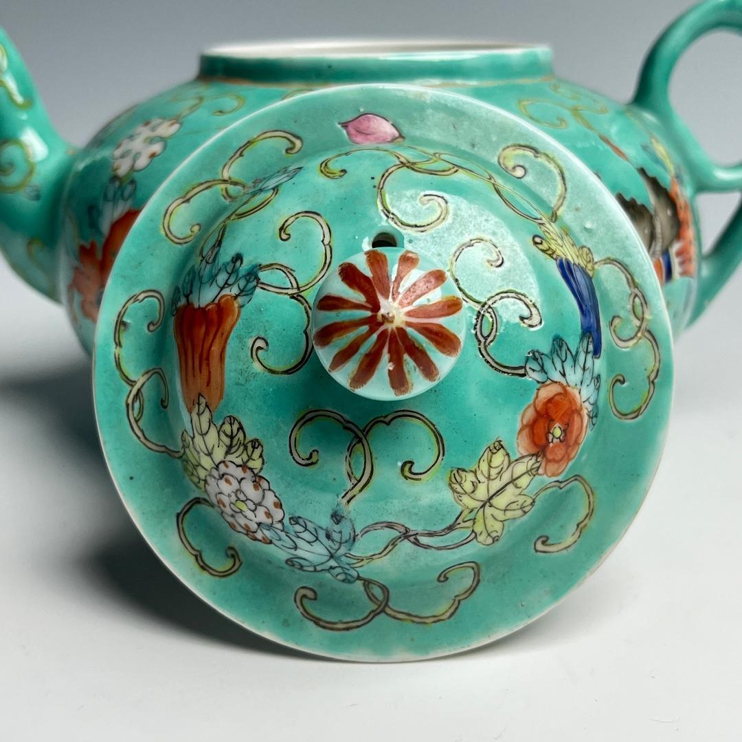 緑釉粉彩瓜果蝶紋水注 大清光緒年製 款 中国古玩 美術 唐物 A560
