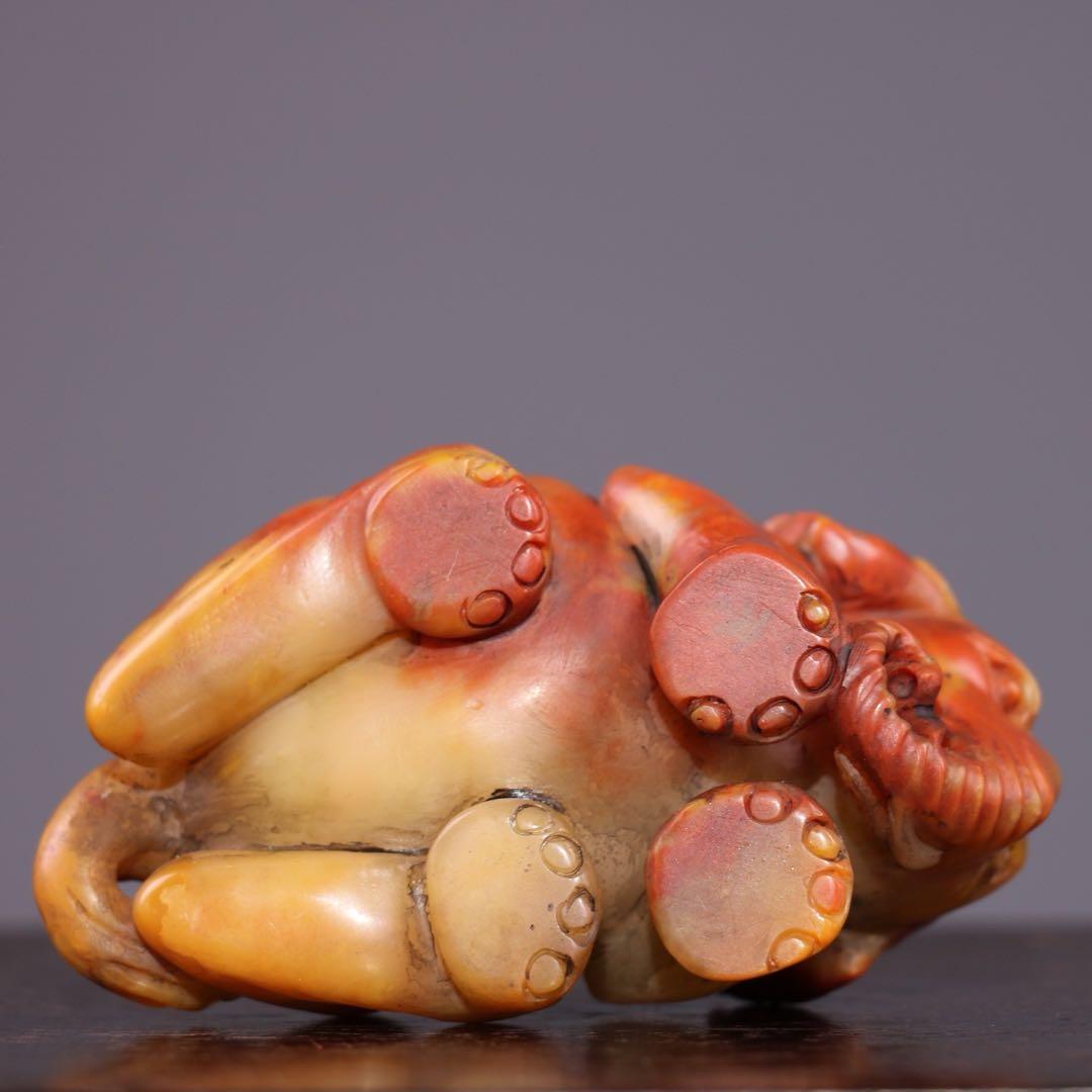 旧蔵 極細工彫刻 天然 寿山石 象 置物 古美術 美品 逸品 アンティーク