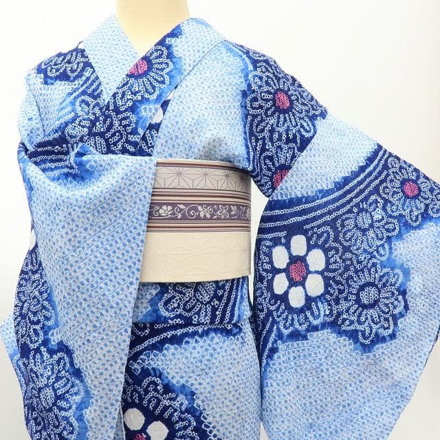 専用Y3483◆美品 有松鳴海絞り 綿 仕付け糸付 手縫い仕立て 高級浴衣