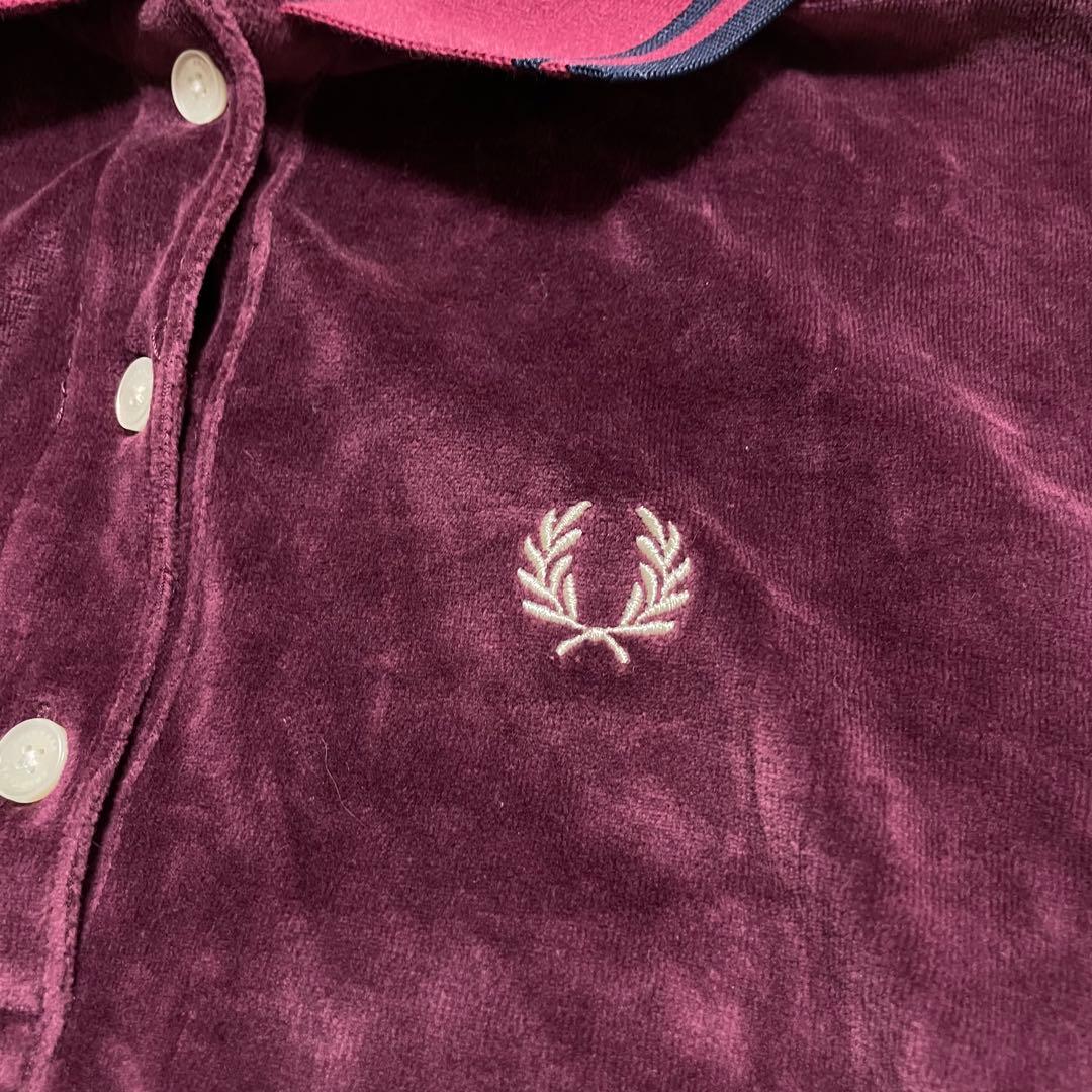 美品　FRED PERRY フレッドペリー　ベロア　ポロシャツ　長袖　刺繍ロゴ
