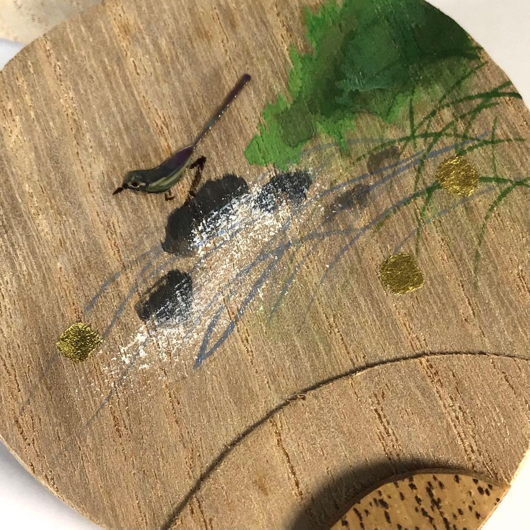 M309 香合 『蓑輪一幸作』『桐製』『鶺鴒蒔絵』『団扇香合』 共箱