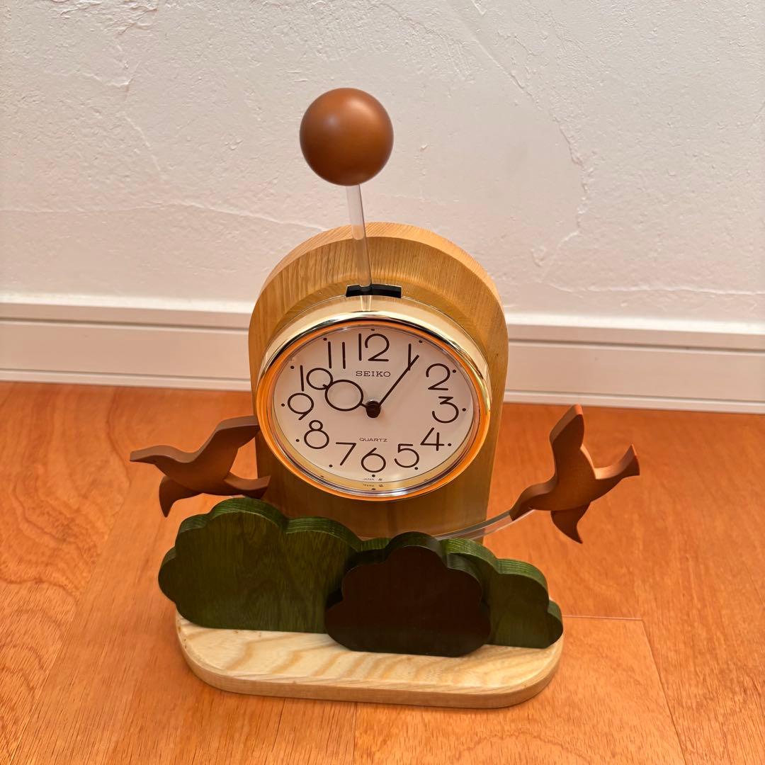稀少一点物】服部SEIKO木製振り子時計夢飛行飾り振り子箱あり品