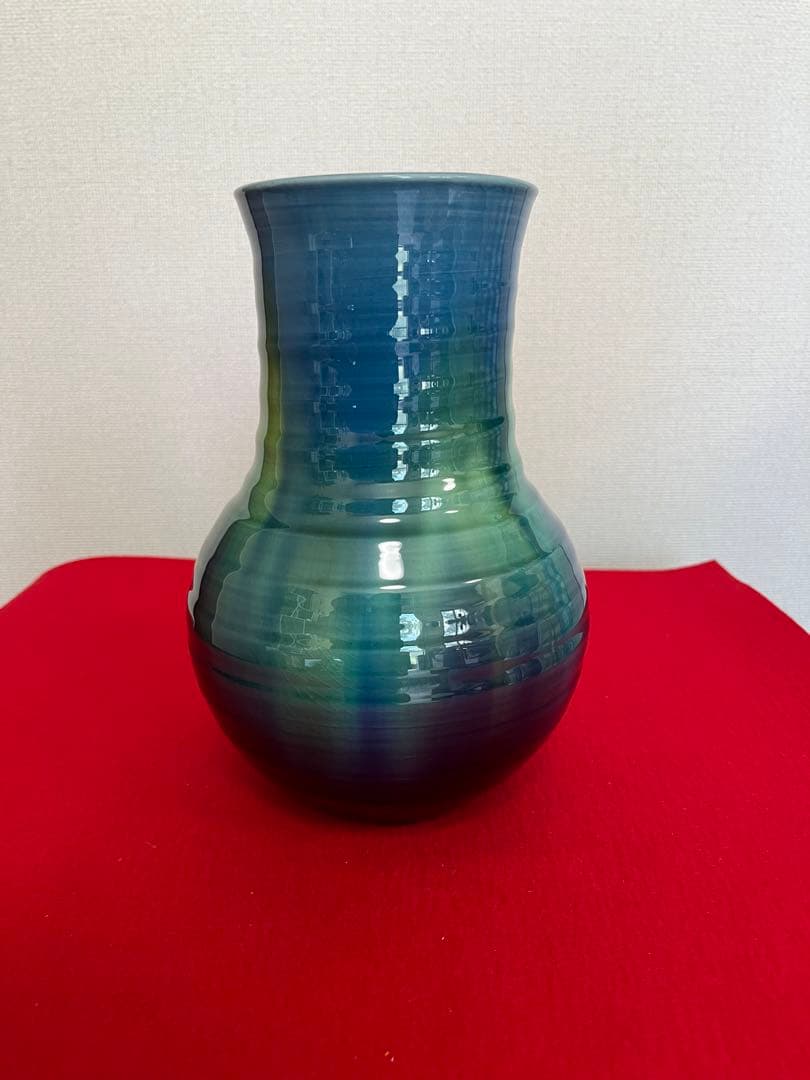 柳雨軒三代 人間国宝 徳田八十吉（正彦銘）碧明釉 花入 高さ約22cm