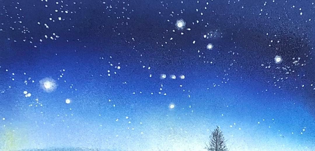 【室生】油絵　原画　一点物　風景　夜空　星　樹　メルヘン　アート　SM