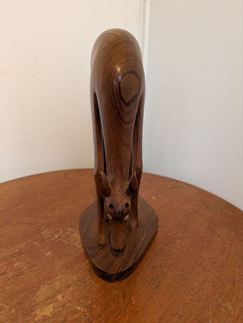 ヴィンテージ 木製 木彫りのオブジェ 母鹿と子鹿 チーク 日本 古道具