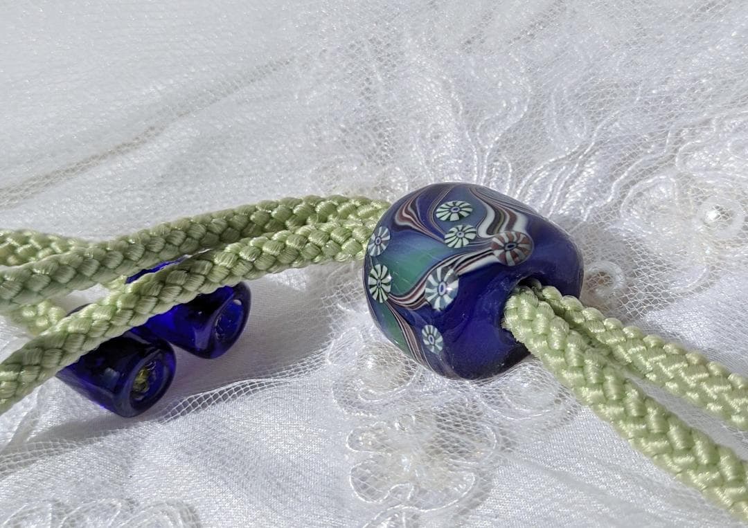 吉田正子トンボ玉（貳拾） 「江戸組み紐」ネックレス ガラス玉に込めた