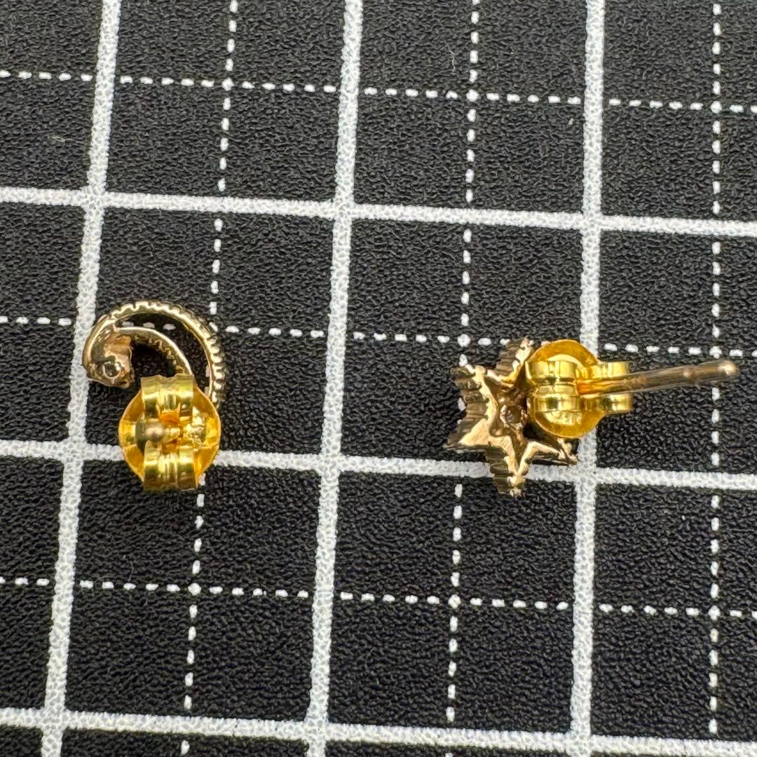 K18 天然ダイヤ 0.01ct ピアス カフェオリ 星 月 18金 資産価値◎