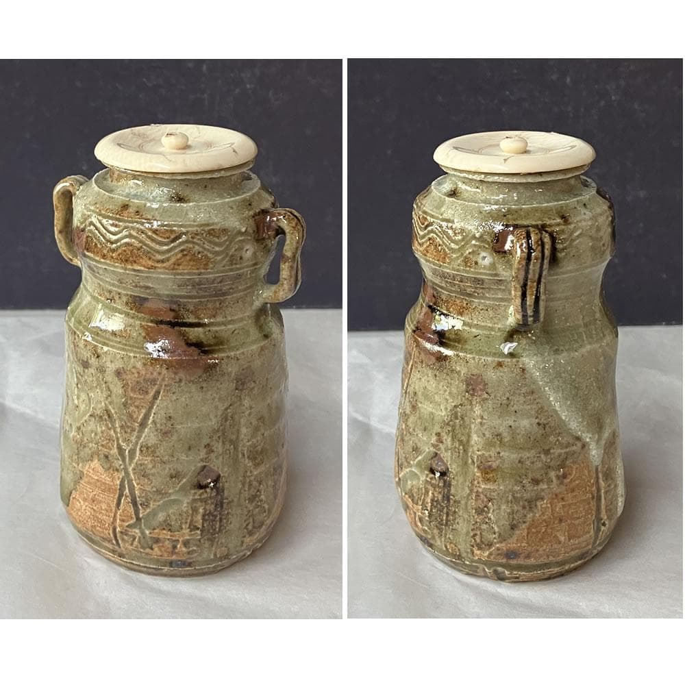 e3126 加藤弥右衛門 美濃伊賀 茶入 共箱 耳付茶入 茶道具 美術品