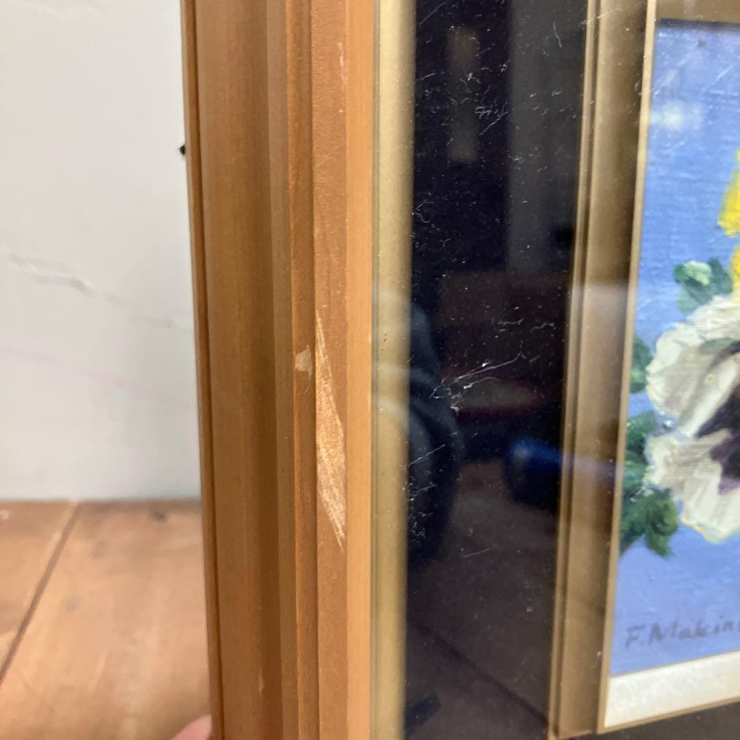 パンジー 油彩 油絵 絵画 額装 額縁 サイン有 花の絵 静止画 花 フラワー