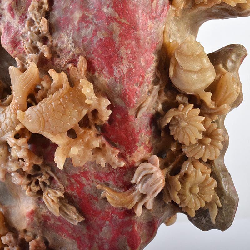 中国 玉石昌化鶏血石 魚蟹海老花刻 置物 床飾 約6㎏ F R7946B - メルカリ