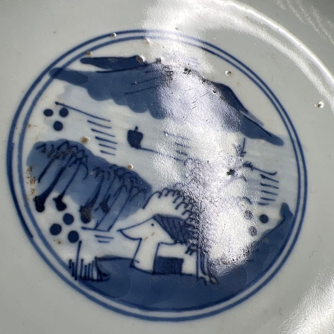 中国清時代 新渡青花人物画平鉢 口径約21㎝ 東Y8-0106