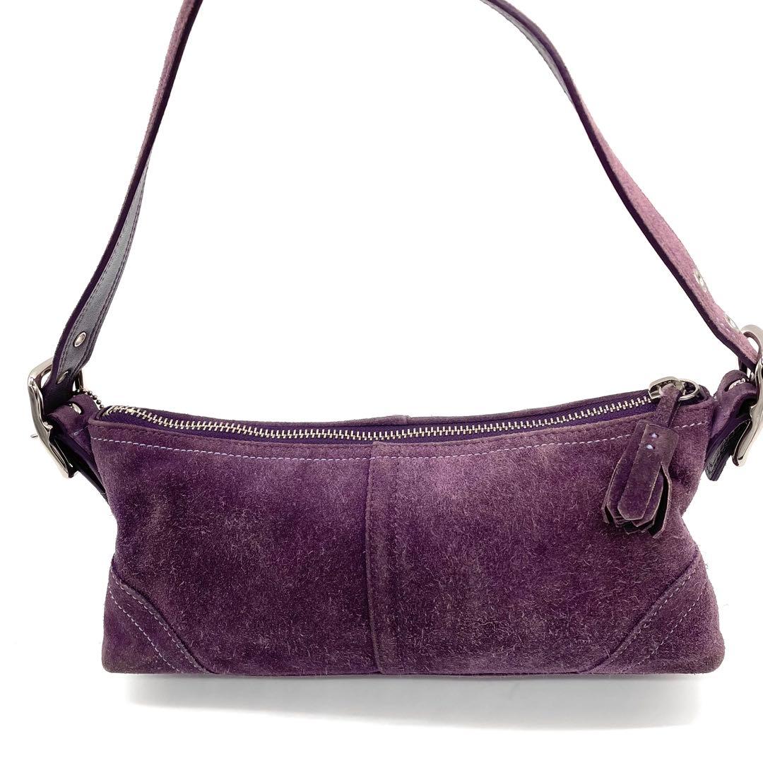 【希少】コーチ　アクセサリーポーチ　フリンジ　スエード　シグネチャー　パープル