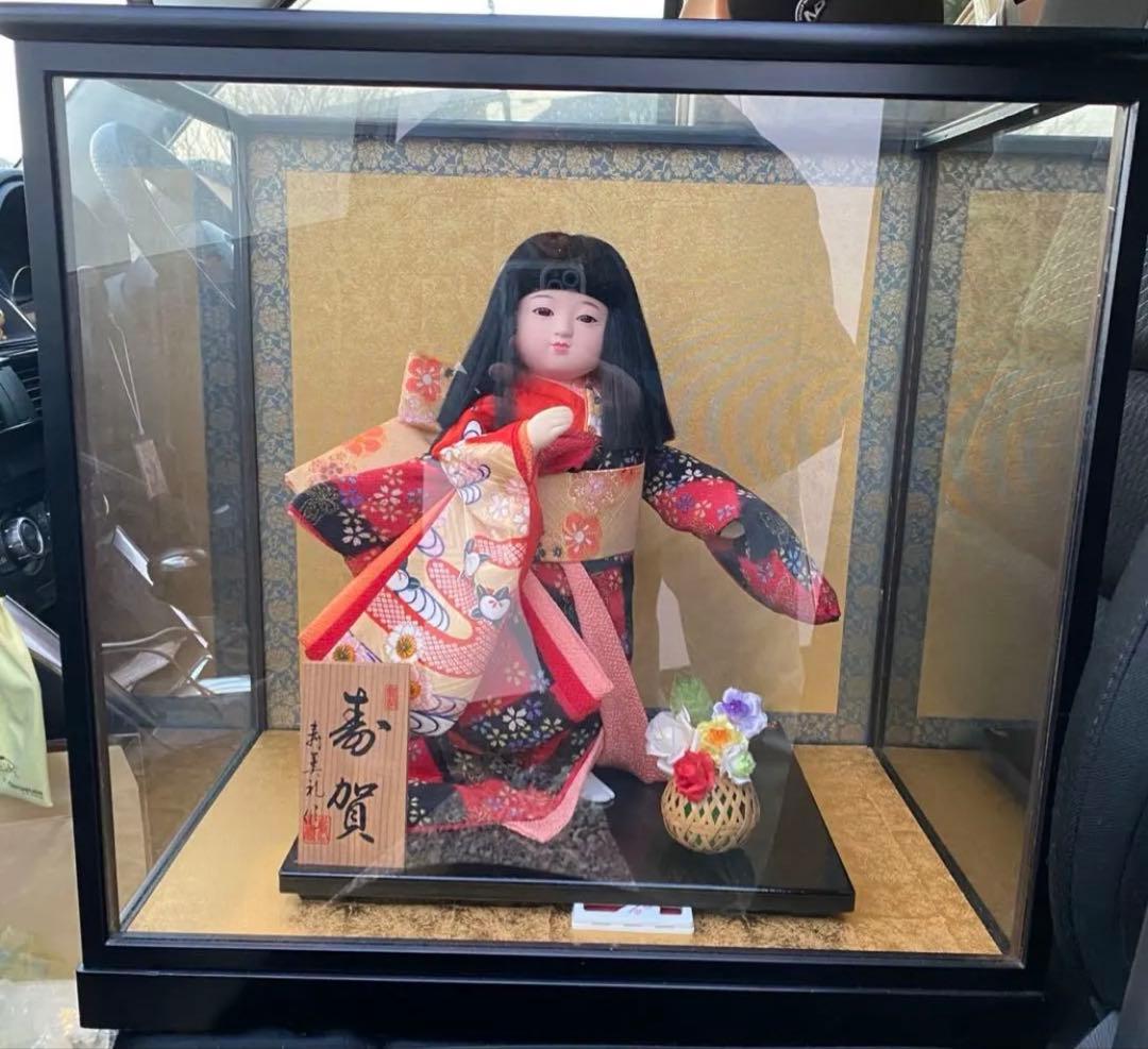 寿美礼作 日本人形 寿賀 ガラスケース入り 着物人形 伝統工芸品 ガラス