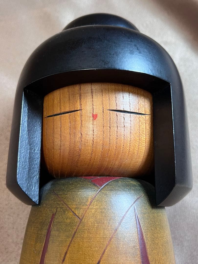 創作こけし 翠崕之作 特大 28cm 越後村上 手描き 牡丹 美術品