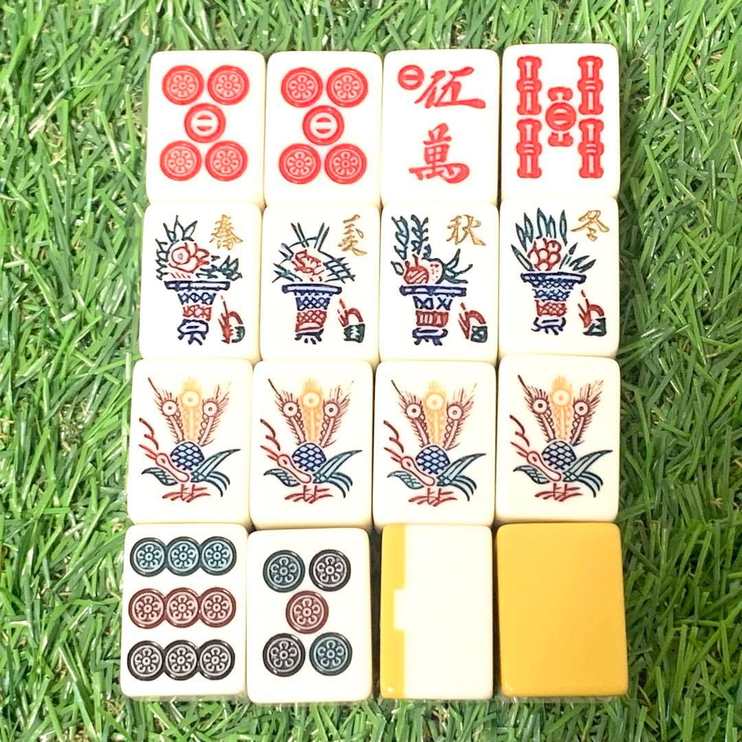 良品 希少ミズノ丸一麻雀牌 三羽一索 三色筒子 金文字花牌 赤牌丸一刻印