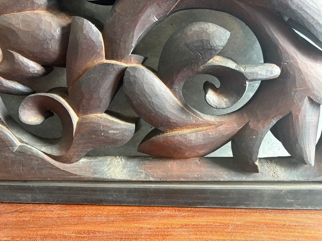 欄間 らんま 檜？木彫り 各々14kg弱 どっしり アンティーク 菊 蓮