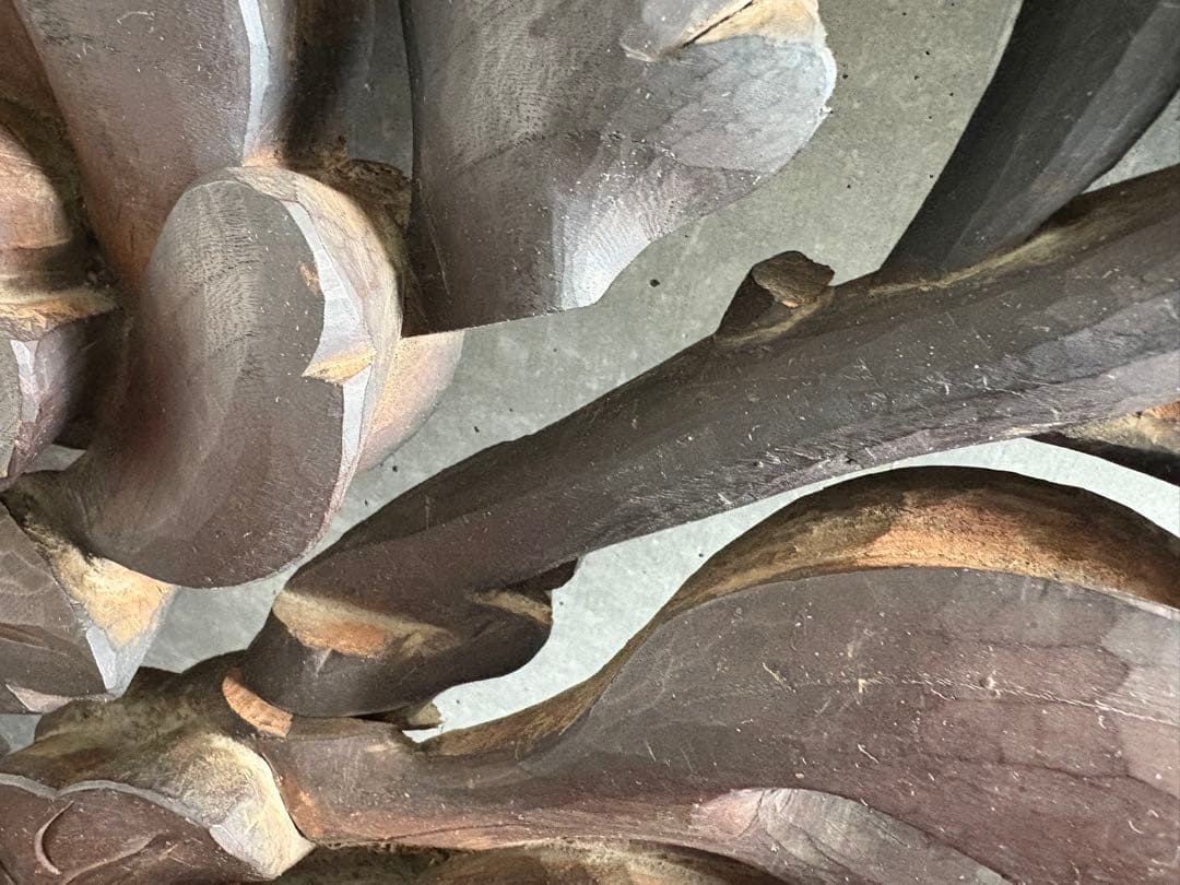 欄間 らんま 檜？木彫り 各々14kg弱 どっしり アンティーク 菊 蓮