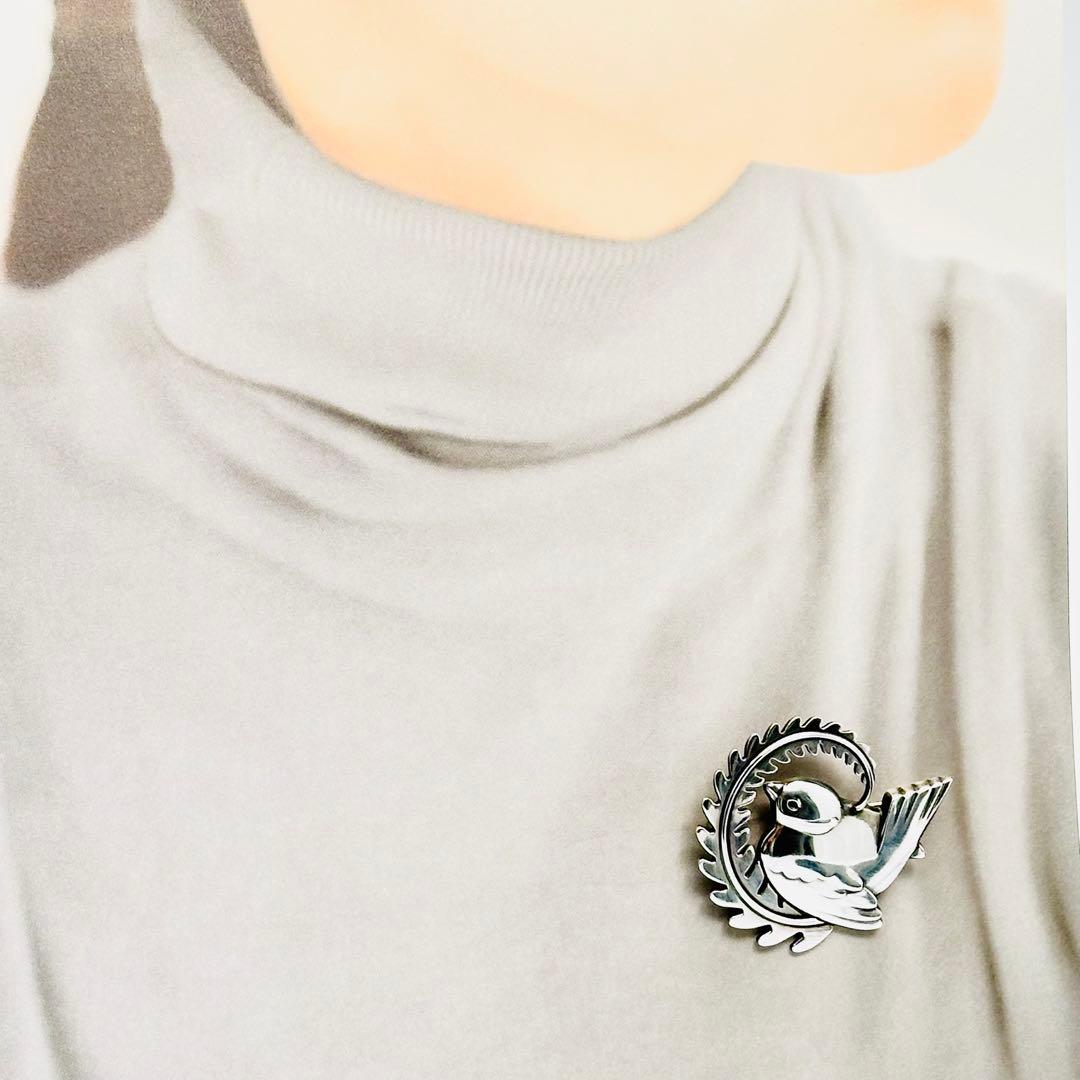 美品GEORG JENSEN 309 シルバーブローチバード鳥リーフ葉