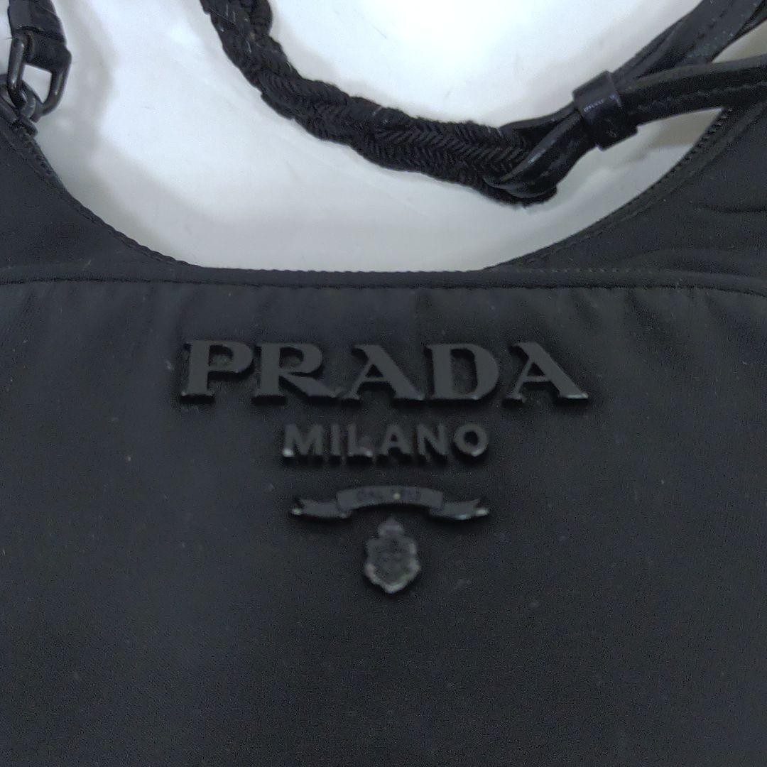 【美品】プラダ アクセサリーポーチ レザー×ナイロン 編み込み 黒 1BC123