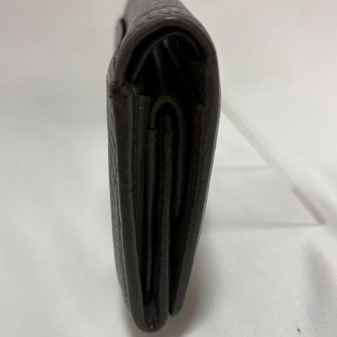 ヒロフ 折り財布 H ロゴ型押し シボ革 レザー コンパクト イタリア製 灰色