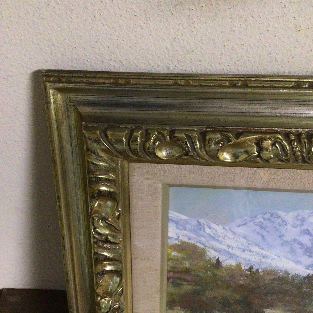 No4035額装　佐田光「南駒ヶ岳」　油彩画　F4号　直筆サイン　美術　送料無料