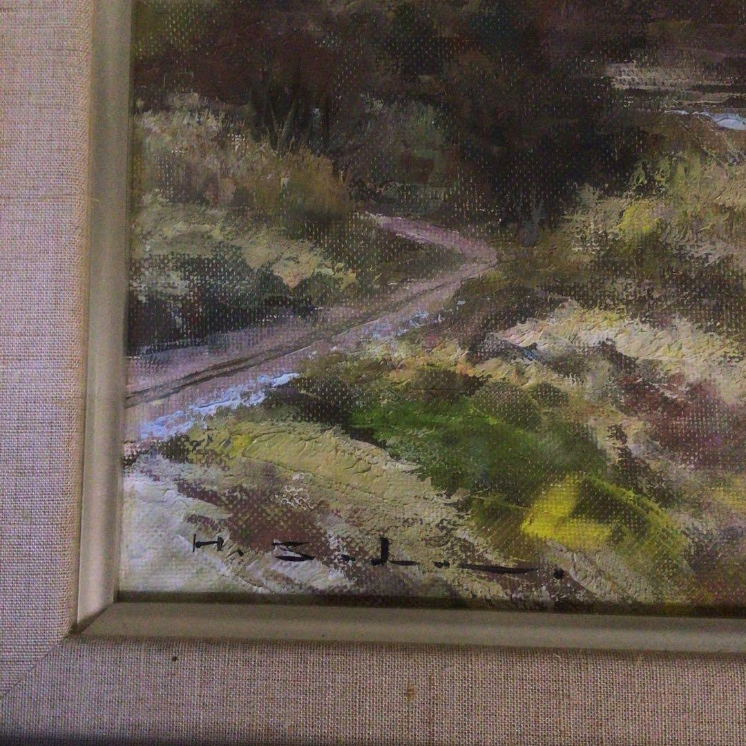 No4035額装　佐田光「南駒ヶ岳」　油彩画　F4号　直筆サイン　美術　送料無料