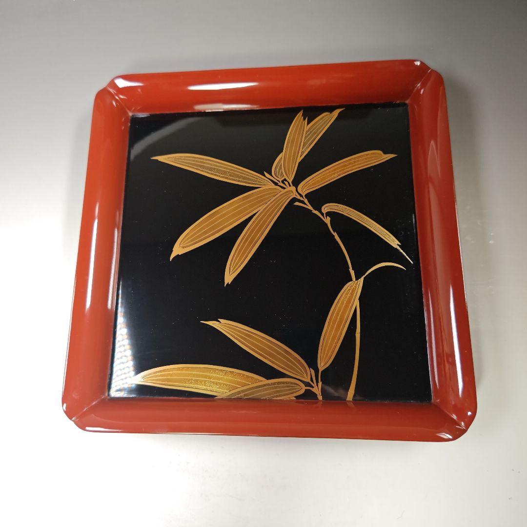 イ329 盆『塗師　茶平一斎作』『輪島塗　笹蒔絵　四方盆　共箱』茶道具