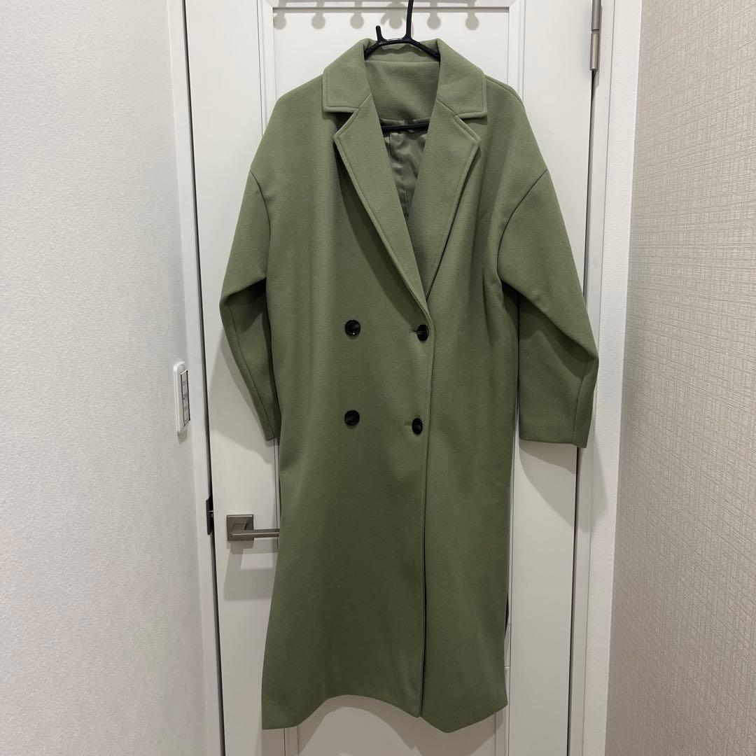 オリーブグリーン ダブルブレスト ロングコート