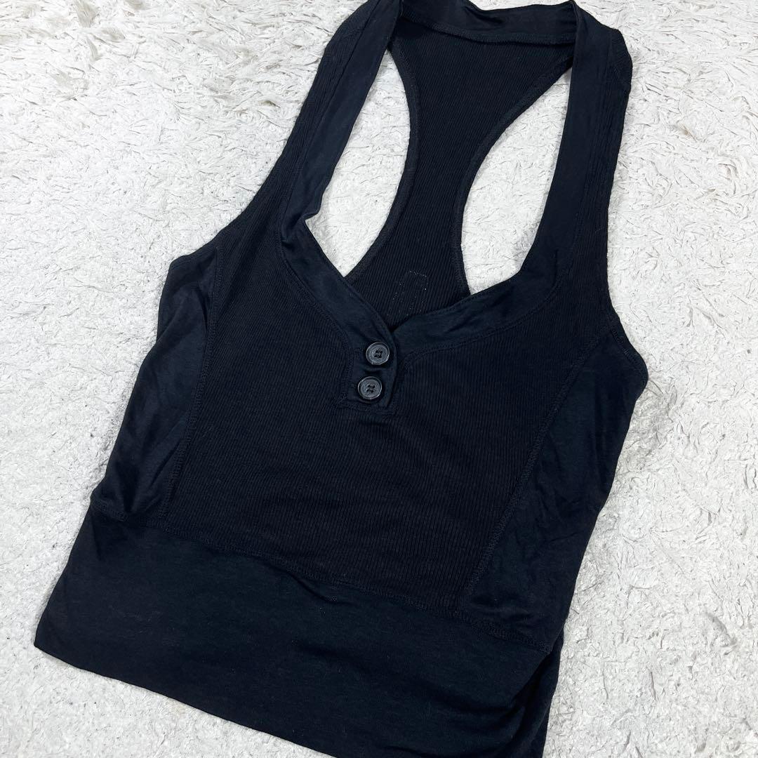 alice auaa アリスアウアア ショート丈 タンクトップ Y2K ブラック