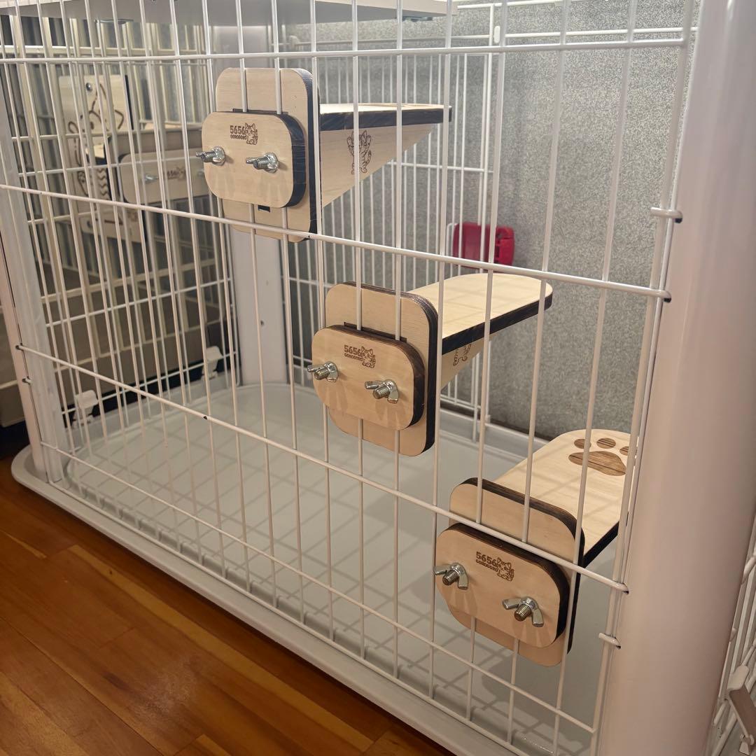 キャットケージ用ステップ(小)3個＆木製つめとぎパネル2枚セット