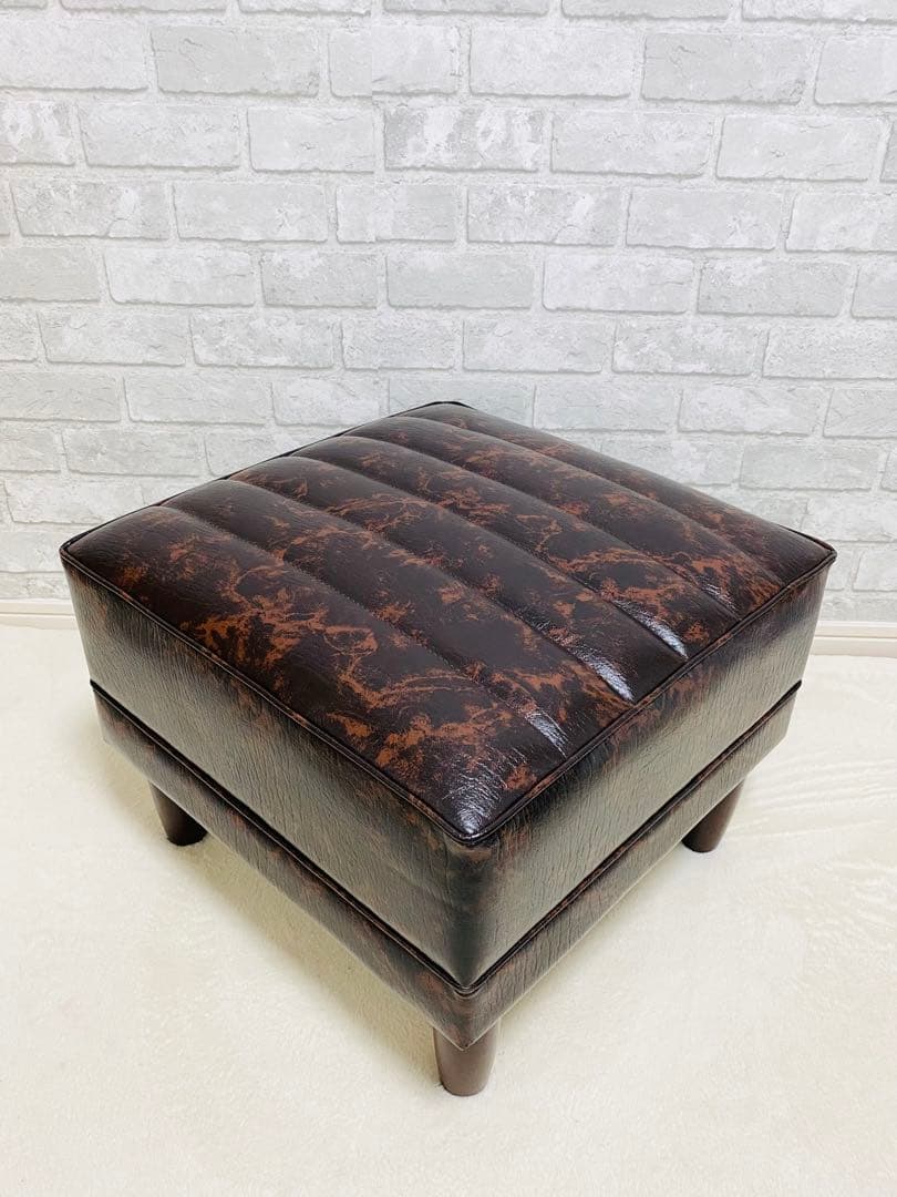 美品 カリモク スクエアスツール ヴィンテージ オットマン　本革 レザー