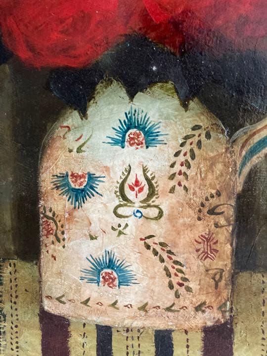 スペイン壷と薔薇 田村一 F6号 油絵 油彩 絵画 肉筆 裏サイン有