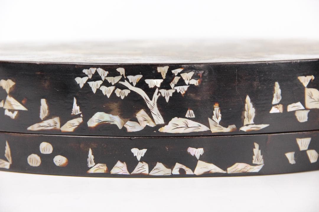 李朝　古朝鮮 朝鮮美術 李朝 螺鈿細工 嵌木造 蓋物　　蓋物 EY11-11